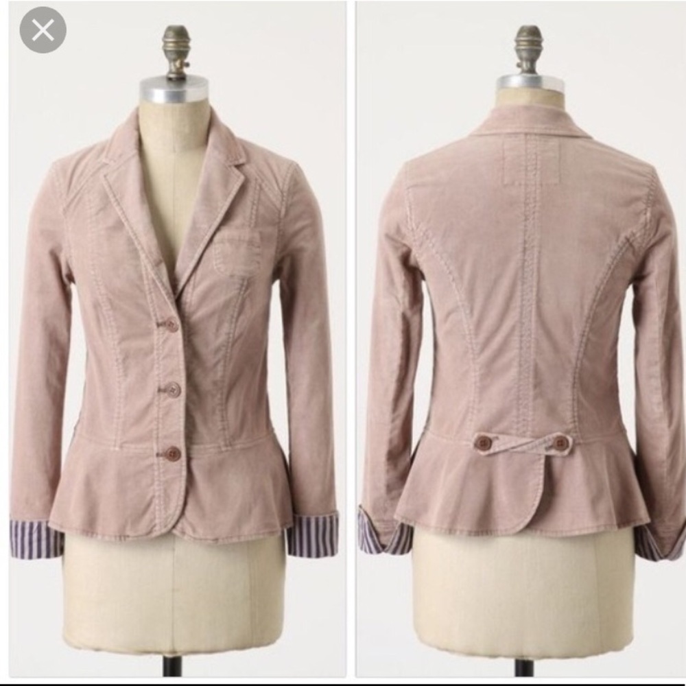 PILCRO Dusty Pink Corduroy Peplum Blazer